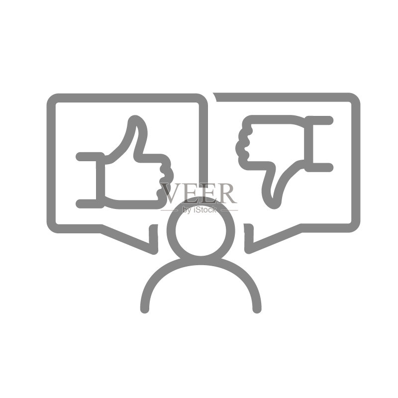 语音气泡中的点赞和不喜欢线条图标,社交网络反馈符号图标素材