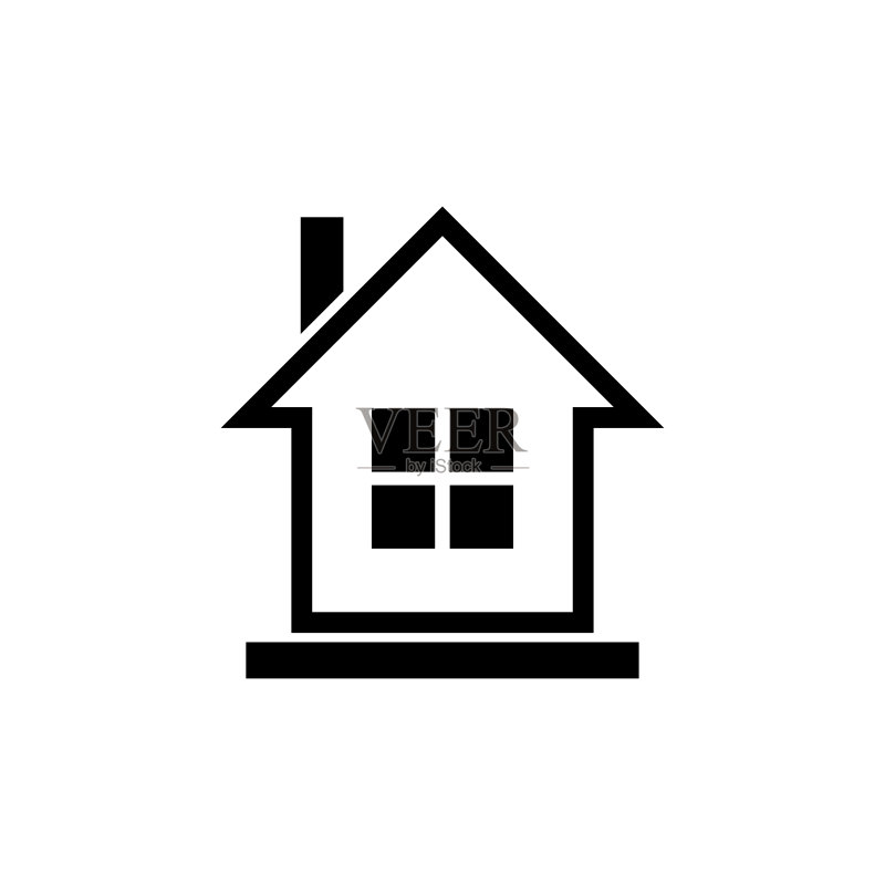 房屋图标,黑色轮廓剪影,正面视图,矢量扁平图形图标素材