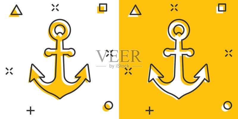 漫画风格的船锚图标:船钩卡通矢量插画图标素材
