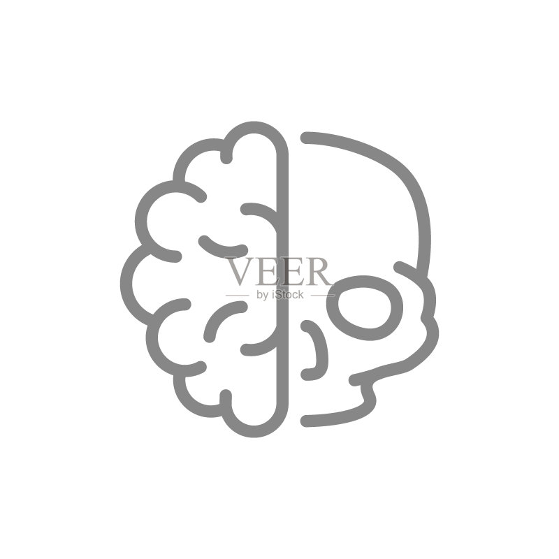 带颅骨线图标的人脑。健康的内部器官,中枢神经系统符号图标素材