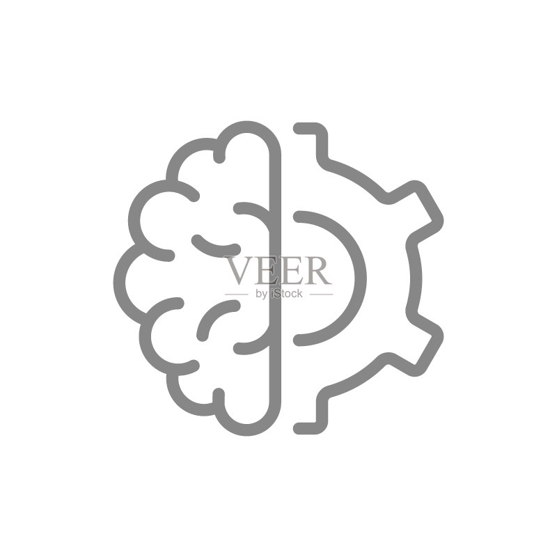带齿轮线的人脑图标:工程、机器人技术思维符号图标素材