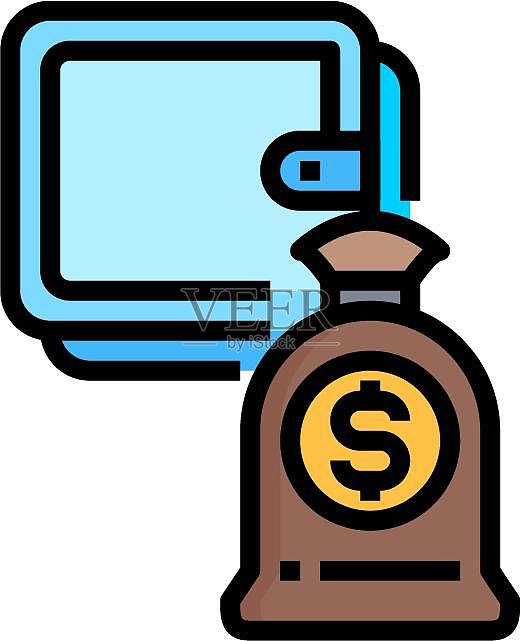 金币钱袋彩色扁平图标icon卡通元素图标素材