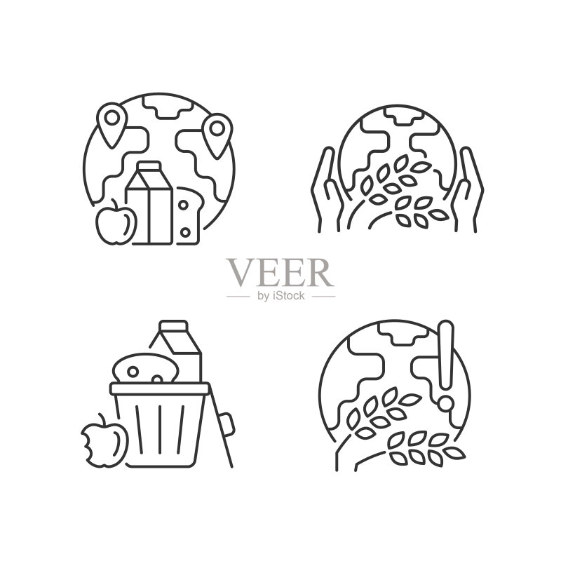 世界饥饿问题线性图标集图标素材