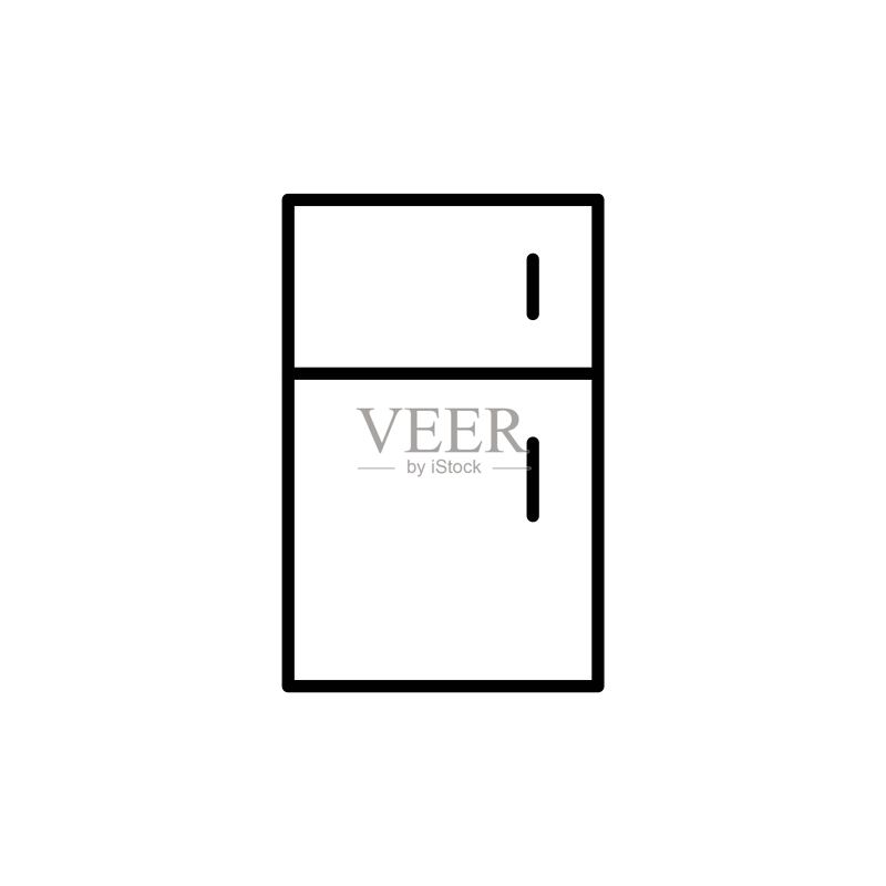 冰箱图标。家用设备概念。白色背景上的冰箱轮廓。用于:插图、logo、移动、app、设计、Web、dev、UI、GUI的隔离轮廓符号、标志。矢量EPS 10图标素材