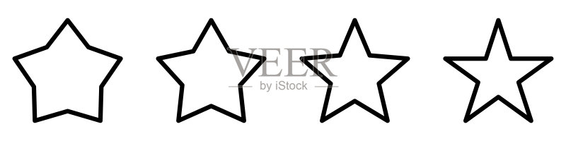 星星图标:不同形状的线性星星集合。扁平设计中的黑色星星。图标素材