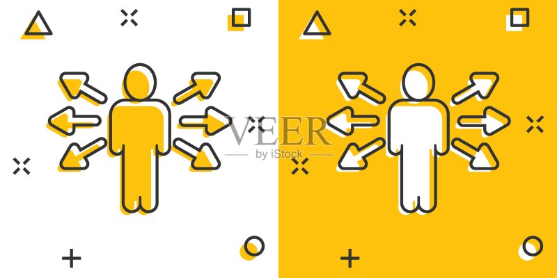漫画风格的意识图标。在白色孤立背景下的想法人类卡通矢量插图。客户大脑飞溅效应商业概念。图标素材