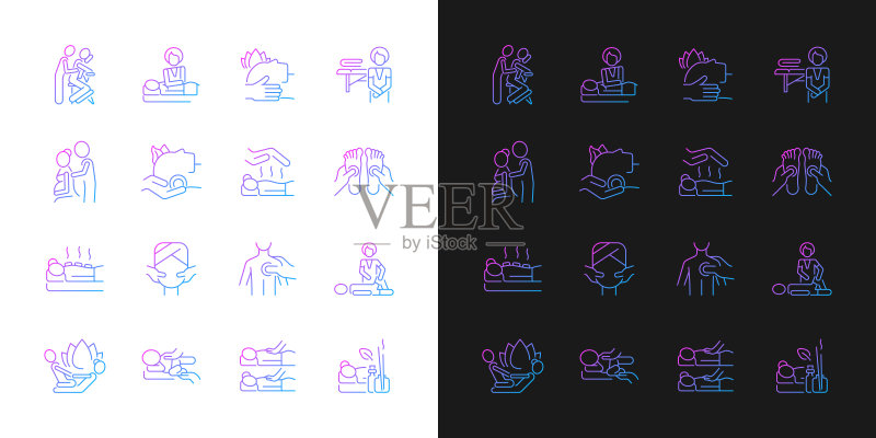 深色和浅色模式的按摩类型渐变图标集图标素材