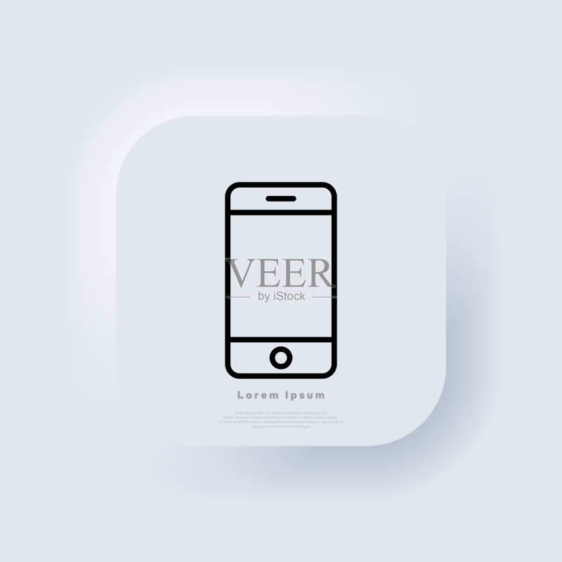 电话图标矢量图。线性智能手机符号。新拟物UI UX白色用户界面网页按钮设计。新拟物风格。矢量EPS 10图标素材