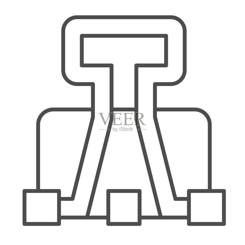 办公文具用品细线图标:文件固定夹矢量符号图标素材