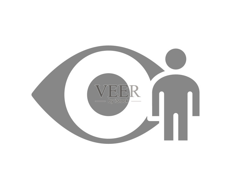 带灰色人形的人眼图标:人类视觉系统,健康器官标志图标素材