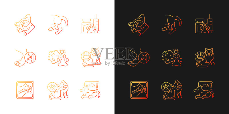 宠物身体损伤渐变图标集(深色和浅色模式)图标素材