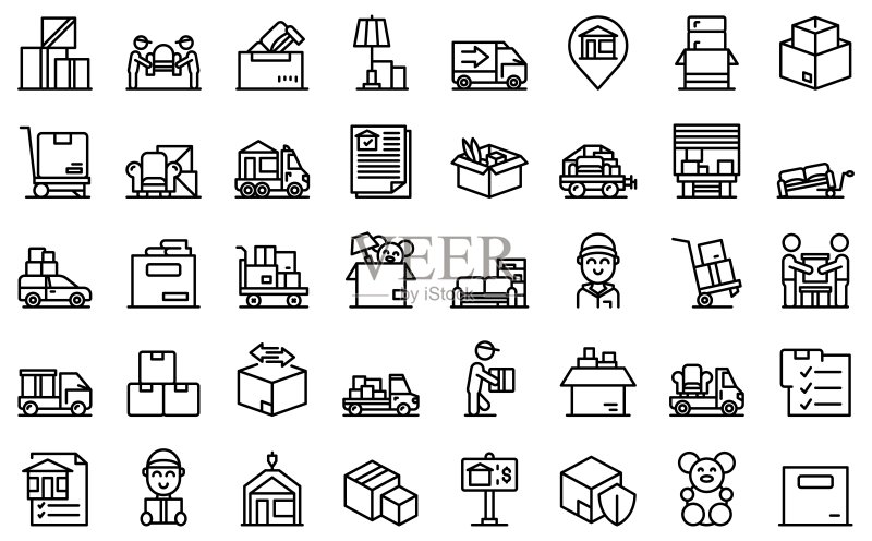搬家服务图标轮廓矢量图:仓库箱子图标素材