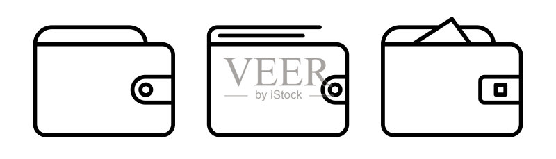 钱包图标。钱包图标集。轮廓折叠钱包象形图。线性钱包图标素材