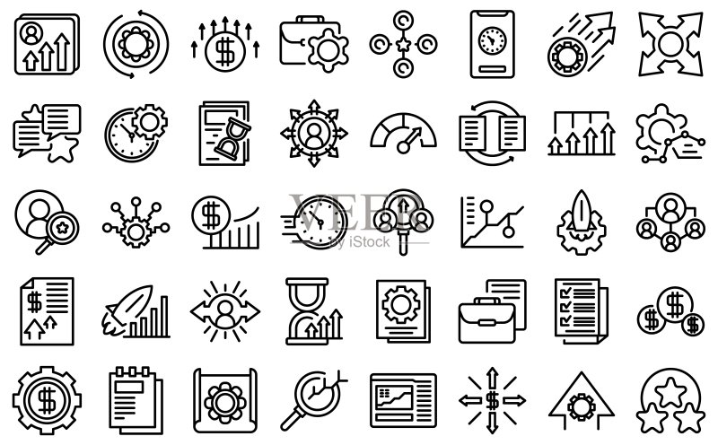 绩效管理图标集轮廓矢量图:研究假设图标素材