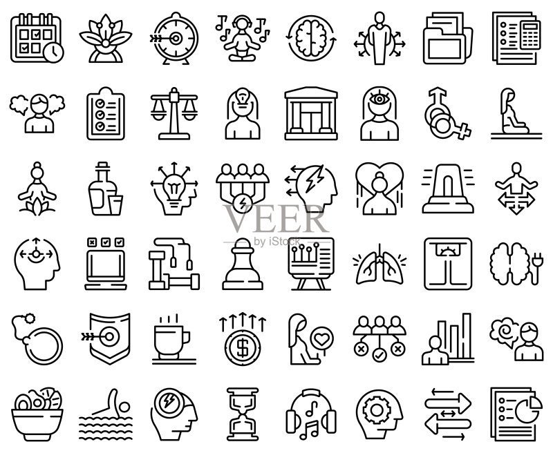 应对技巧图标集轮廓矢量图:缓解压力图标素材
