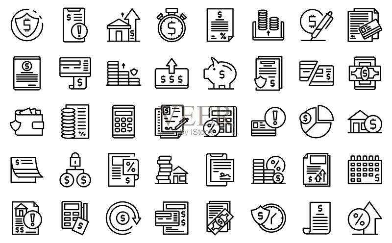 支付条款图标集轮廓矢量图:信用卡图标素材