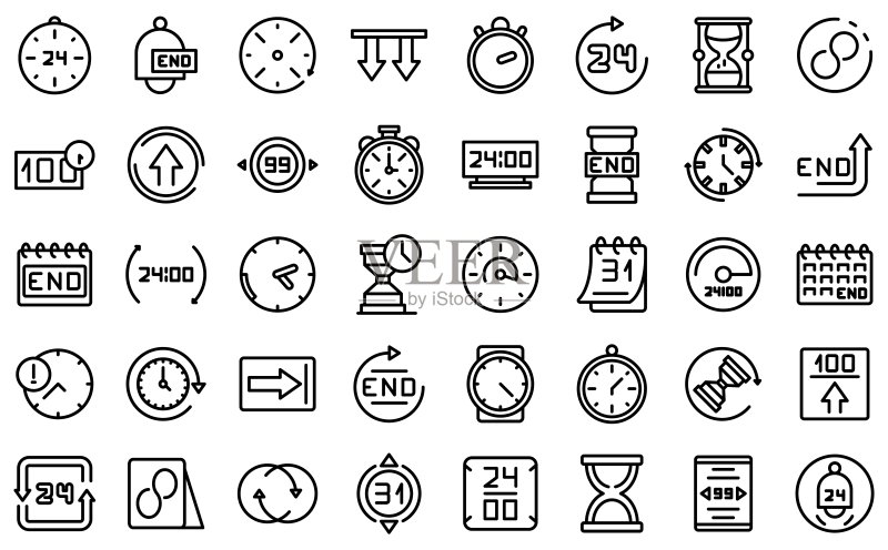 持续时间图标集轮廓矢量图:未来与过去图标素材