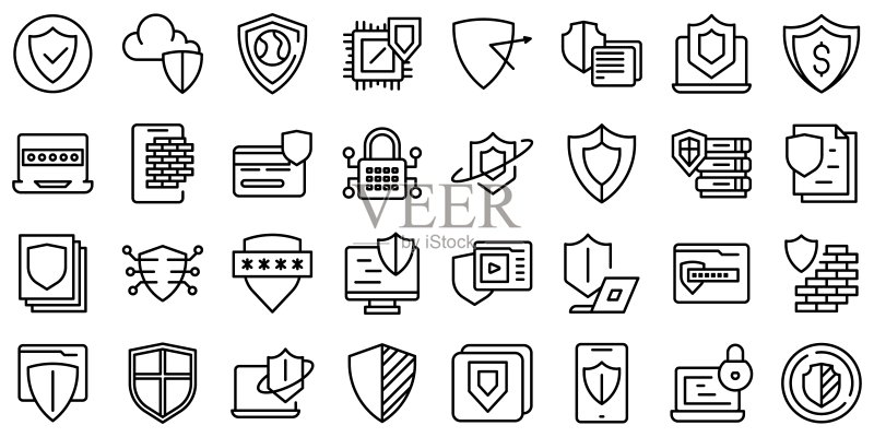 主动防护图标集轮廓矢量图:文件防火墙图标素材