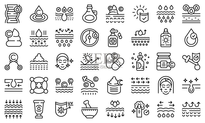 胶原蛋白图标集轮廓矢量图:酸性护肤图标素材