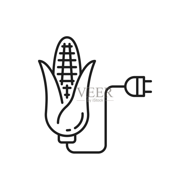 玉米生物燃料和电插头细线条隔离元素图标素材