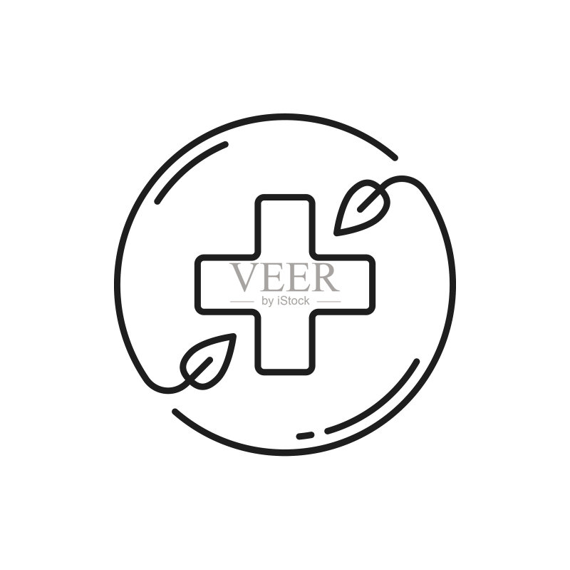 草本植物医疗保健标志圆形十字架图标素材