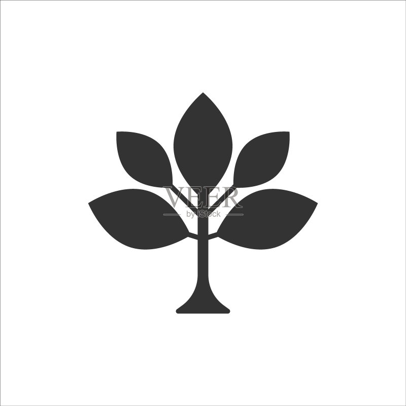 扁平风格的树叶图标。白色背景上的植物矢量素材。花朵标志商业概念图标素材