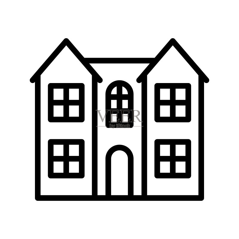房屋扁平线性图标:房屋、房地产、乡村别墅、小屋、车库、公寓移动概念和网页设计标志图标素材