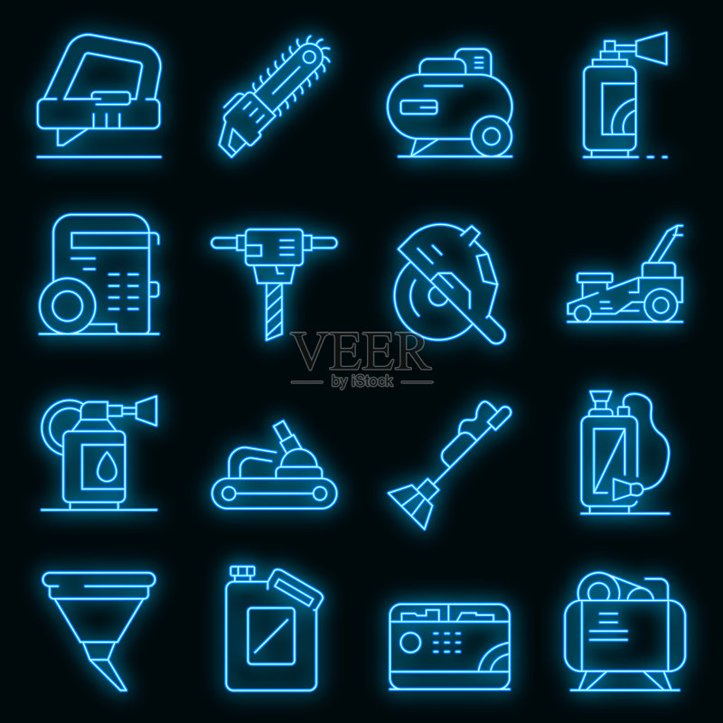 汽油工具矢量霓虹图标集图标素材