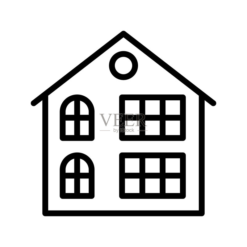 房屋扁平线性图标:房屋、房地产、乡村别墅、小屋、车库、公寓移动概念和网页设计标志图标素材