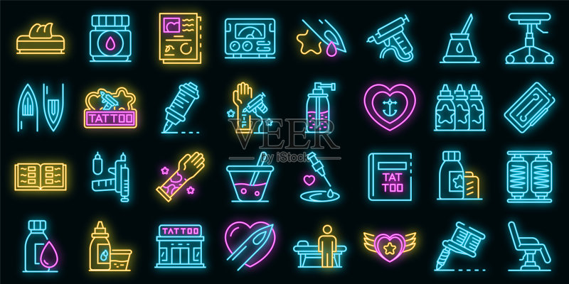 霓虹纹身工作室图标矢量图图标素材