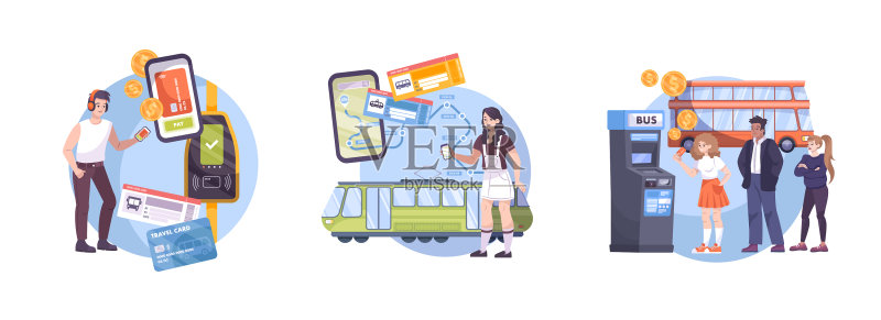 公共交通元素组合图标素材