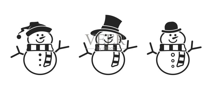 雪人图标线条集。圣诞节和新年设计元素图标素材