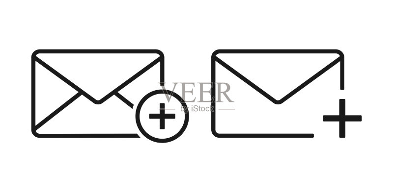 添加电子邮件图标:带加号的信封图标素材