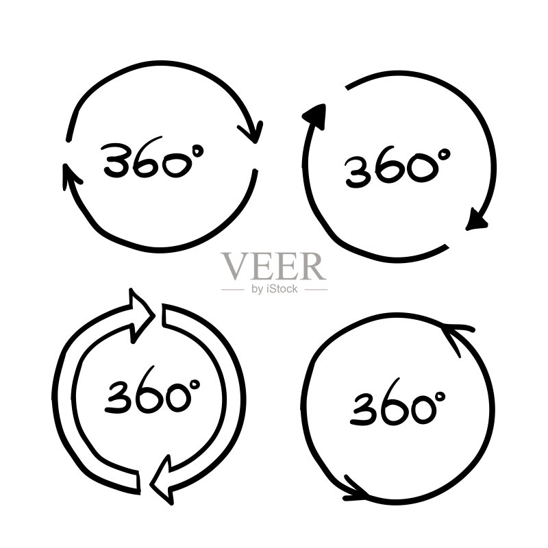 手绘涂鸦风格360度插画图标素材