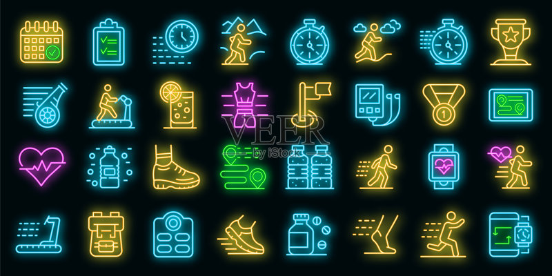 跑步图标霓虹灯矢量图图标素材