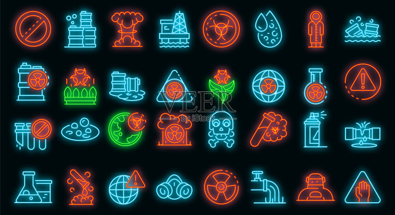 生物危害图标矢量霓虹灯合集图标素材