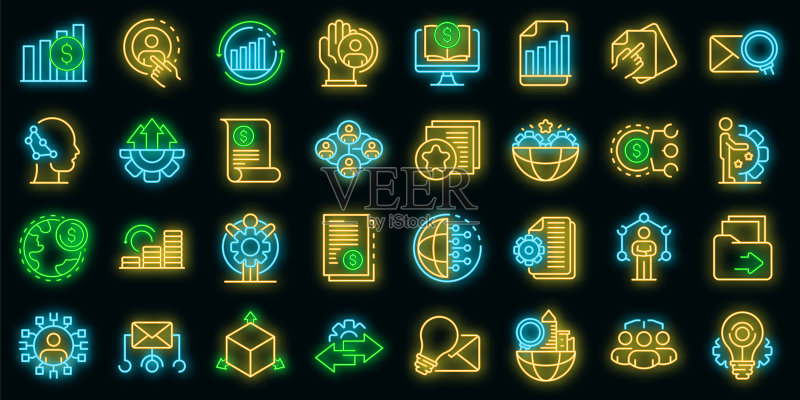 重组图标集矢量霓虹灯图标素材