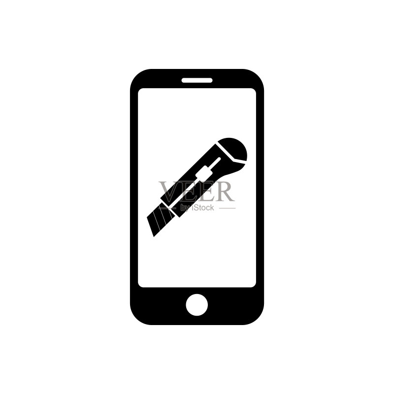 带有刀具文具图标的手机,适用于App和网页图标素材