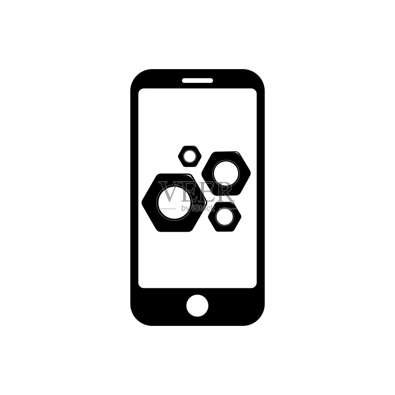 带有螺母工具图标符号的手机,适用于App和网页图标素材
