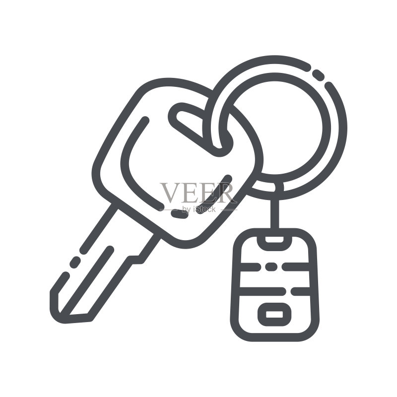 矢量线条带钥匙扣的点火钥匙图标图标素材