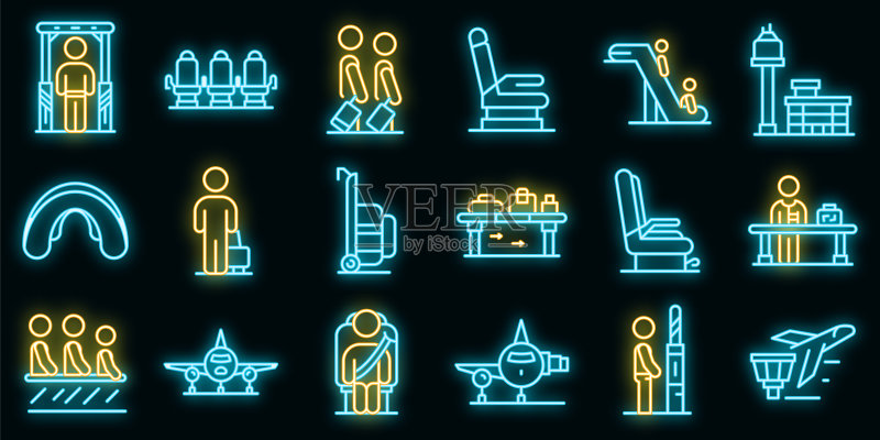 航空公司乘客图标霓虹灯矢量图图标素材