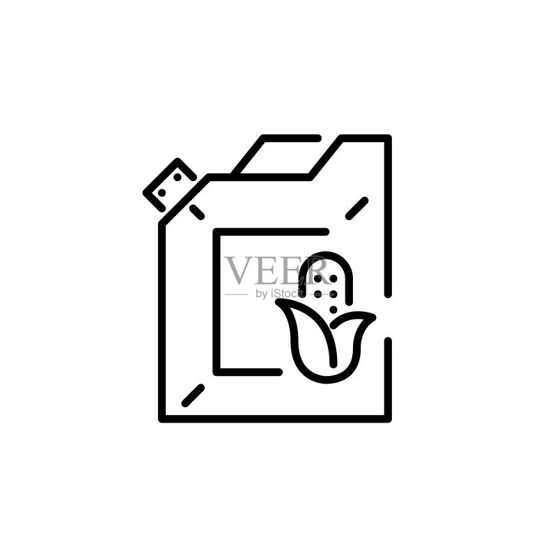 生物能源:带玉米的汽油箱像素完美图标图标素材