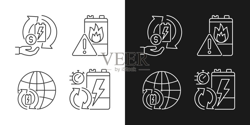 深色和浅色模式的回收世界工业线性图标集图标素材