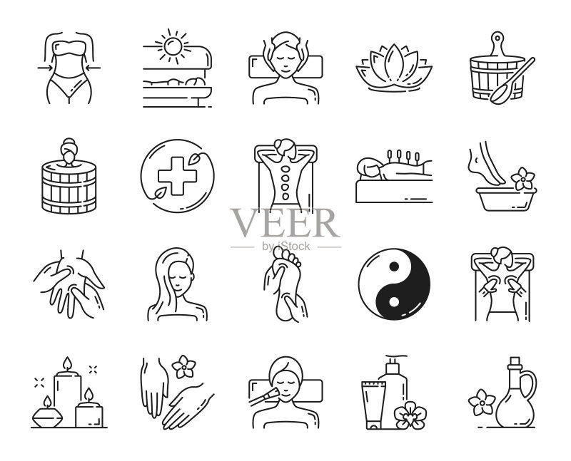 美容水疗面部皮肤和身体保健图标图标素材