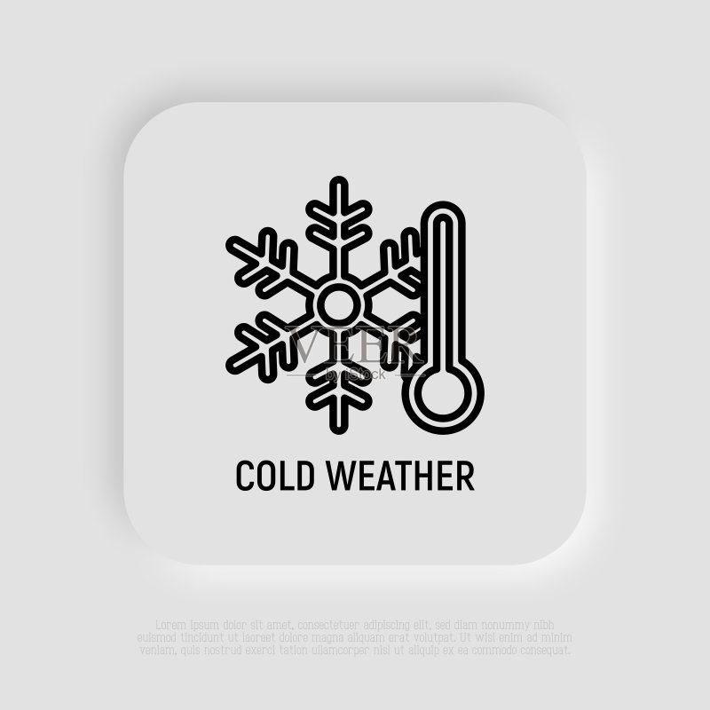 寒冷天气细线图标:雪花与温度计图标素材