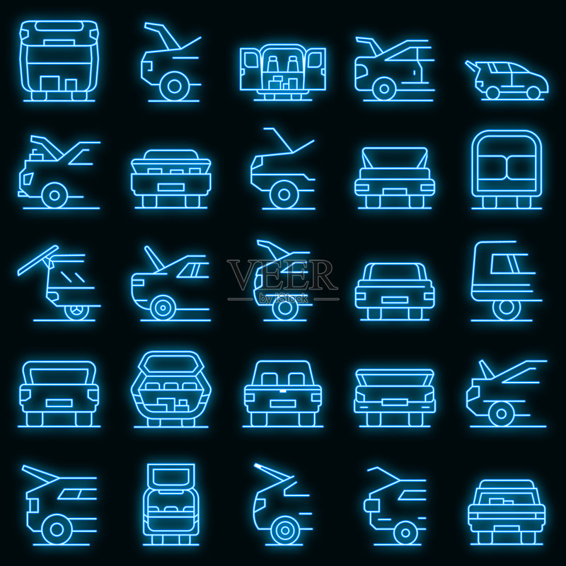 后备箱汽车图标霓虹灯矢量图图标素材