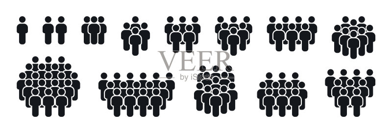 人物图标集:人群、社区、团队、公司和社交群体矢量插画图标素材