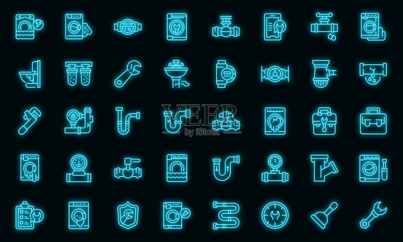 洗衣机维修图标霓虹灯矢量图图标素材