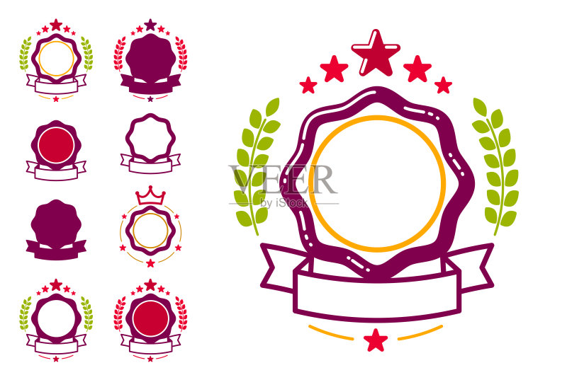 空白复古经典风格徽章,正品保证贴纸,几何简约标志或logo,圆形设计项目或产品标签图标图标素材