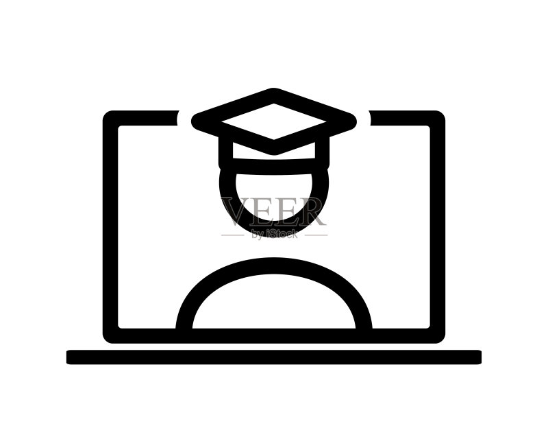 虚拟毕业典礼标志。虚拟在线典礼图标。在线学习标志。图标素材